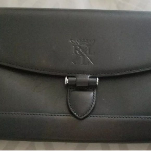 Ralph Lauren Handbags - New Ralph Lauren Black Leather Clutch Bag.Built in makeup mirror in top flapPr